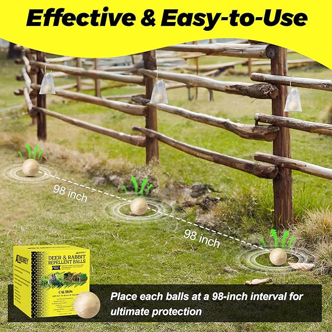 Deer & Rabbit Repellent Balls- Outdoor Animal Deterrent for Garden, Yard, Trees & Plants | Natural, Long-Lasting | Safe for Pets, Kids, Flowers & Vegetables (18PCS)