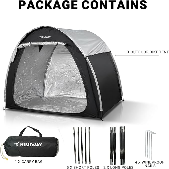 Himiway Bike Storage Shed Tent with Double Doors for 3-4 Bikes PU4000 Silver Coated Waterproof Anti-Dust 210D Oxford Fabric Portable Foldable Outdoor Bicycle Cover Shelter Carry Bag for Home Garden