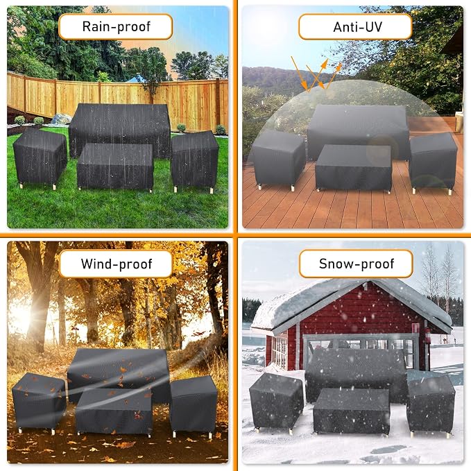 Outdoor Furniture Cover Waterproof, STARTWO Patio Furniture Covers 4 Piece Set for Chairs, Couch, Table Coffee, Black