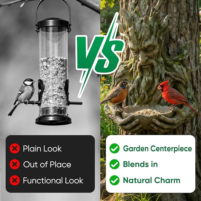 The Quiet Offering A Tree-Integrated Bird Feeding Sculpture, Outdoor Millennial Ancient Tree Bird Feeder, with Hidden Keyhole Hanger,Tree Faces Decor,Yard