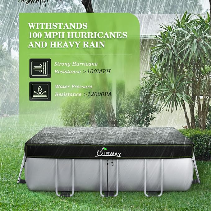 UIRWAY 7x13 FT Rectangular Pool Cover with Reflective Strips, Swimming Pool Cover for Above Ground Pool, Solar Cover Including Rope Tie and Luminous Ground Nails for Rectangular or Oval Pools