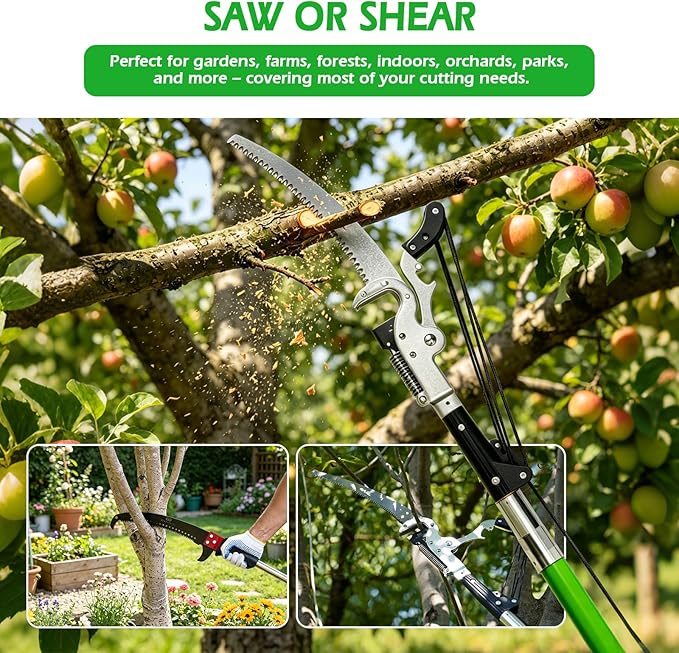 Grefinity Manual Pole Saw, 27 Ft Tree Trimmer, Extendable Pole Saws for Tree Trimming, Sharp Blade and Heavy Duty Scissors, for Backyard and Garden Pruning Palms & Shrubs, Green