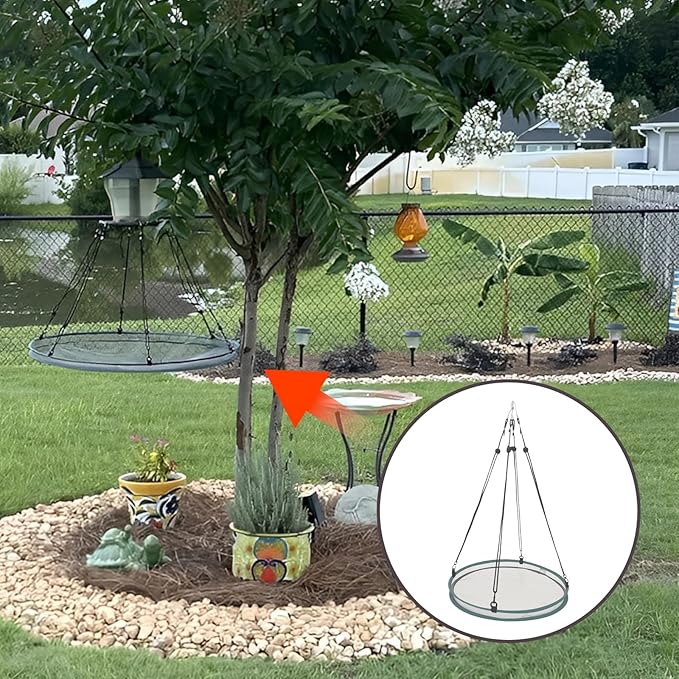 2 Pack Hanging Bird Feeder Tray – Platform Bird Feeder with Glass Fiber Mesh for Outdoors, Bird Feeders for Outdoors Hanging, Easy to Hang & Clean for Garden Yard