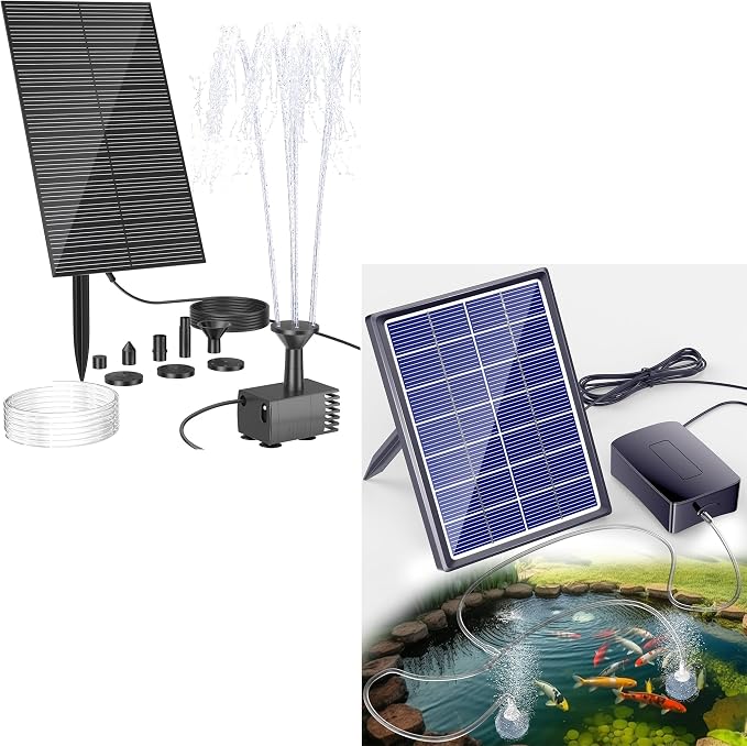 Biling Solar Fountain Pump & Solar Aerator for Pond with 2200 mAh Battery Backup