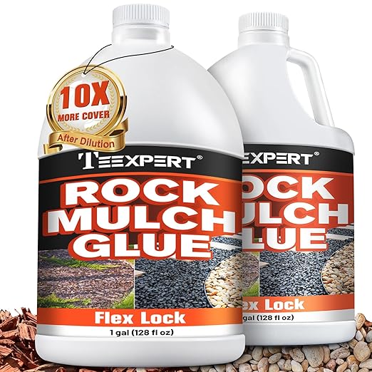 Mulch Glue, Rock Glue for Landscaping, Pea Gravel Binder 2 Gallon Max Cover, Strong Mulch Anchor, Rock Lock Landscape Adhesive for Slopes, Flower Beds, Driveway Edges, Fast Dry & Safe for Plants Pets