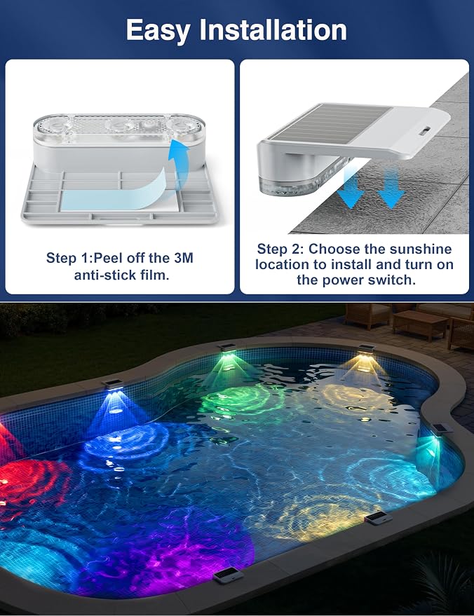 APONUO 4 Pack Solar Pool Lights, Pool Solar Lights for Above Ground Pools, RGB Color Changing, IP65 Waterproof Solar Pool Lights for Inground Pool, Pond, Fountain, Yard