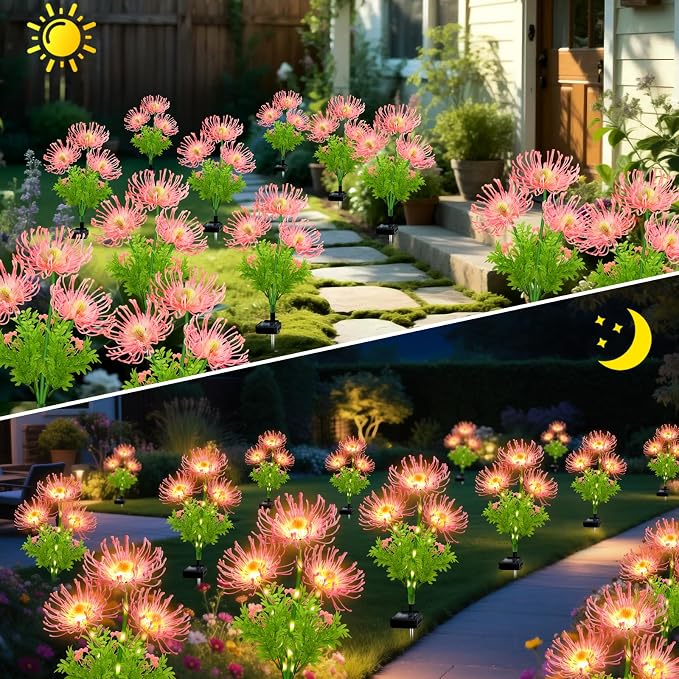 Solar Garden Flower Lights Outdoor, 4 Pack Pink Spider Lily Solar Lights with Glowing Stems, IP65 Waterproof LED Yard Decor for Patio Lawn Pathway, Mother's Day Valentine Gifts for Women Mom Grandma