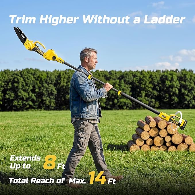 IMOUMLIVE 2-in-1 Pole Saws for Tree Trimming, 6 Inch Mini Chainsaw Cordless with 180°Rotatable Pole, 21V Battery Powered Electric Pole Saw, Lightweight Tree Trimmer High Branch Pruner with Battery
