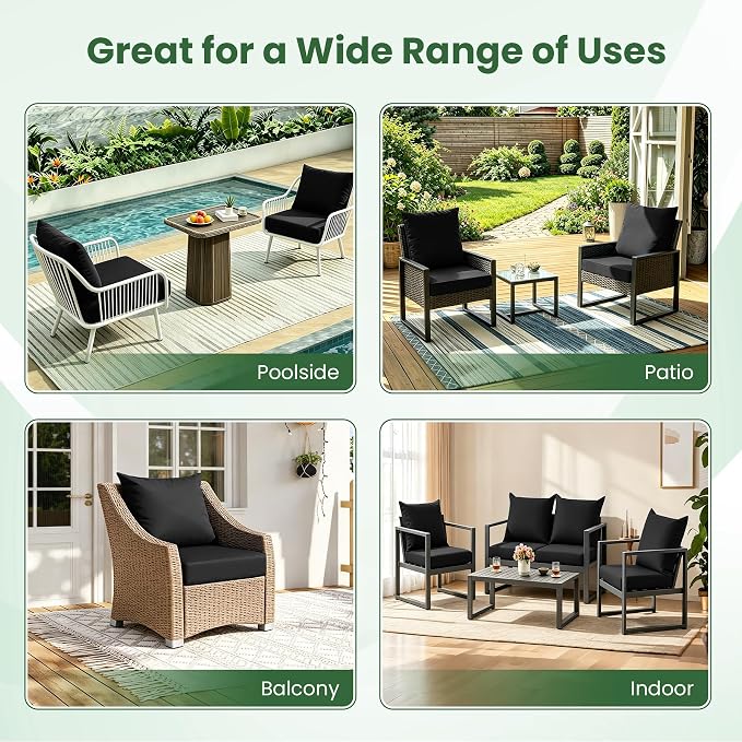 Patio Cushions for Outdoor Furniture, 24x24 Outdoor Couch Cushions, Waterproof & Fade-Resistant Patio Chair Cushions with Removable Cover, Replacement Outdoor Deep Seat Cushion, Black (Set of 1)