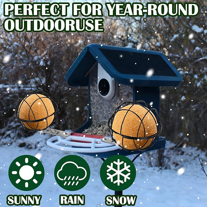Metal Suet Ball Holder, Black Bird Suet Ball Cage Durable Bird Feeder Accessories with 5mm Screw Hole and 2PCS Perch Extender Compatible with Outdoor Smart Feeders (2 PCS-Dia 3.15", Dia 2.75")
