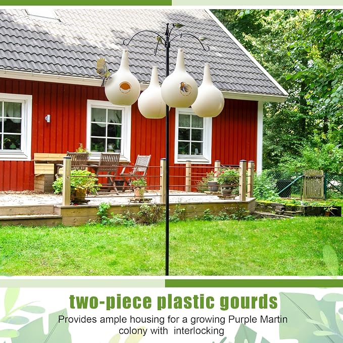 LemonRoad 16 Pieces Martin Gourds Wild Bird Lover's Purple Martin Gourd House 1.25" Entrance 8" Nest Chamber Plastic White Bird House for Outdoors Yard Garden Shepherd's Pole