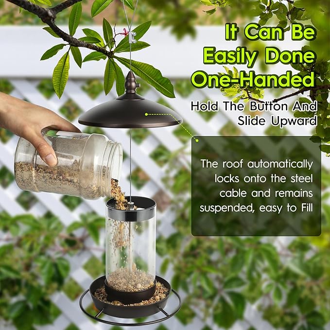 Metal Roof Bird Feeder for Outdoors - 360° Feeding Perch. Green