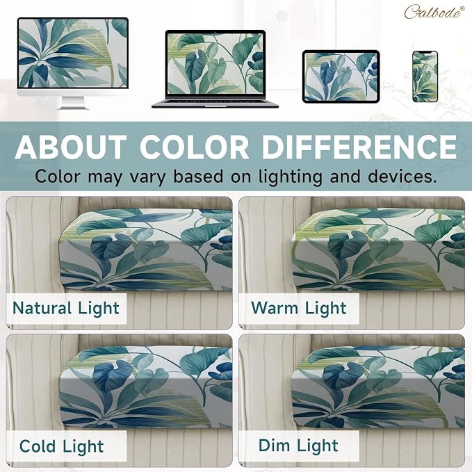 CALBODE 8 Pcs Stretch Outdoor Seat Cushion Covers, Botanical Chair Seat Cover for Patio Furniture Cushions Washable Reusable Indoor and Outdoor Couch Cover Replacement (Blue Leaves, Cover Only)