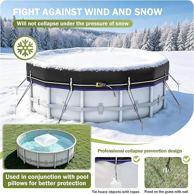 LXKCKJ 21 Ft Round Pool Covers for Above Ground Pools, Extra Thick 185G PE | 100MPH Windproof with Fast Tightening Ratchet & Weight Rings, 600LB Tear-Resistant, Waterproof 12000PA, Cold-Resistant,UPF50+
