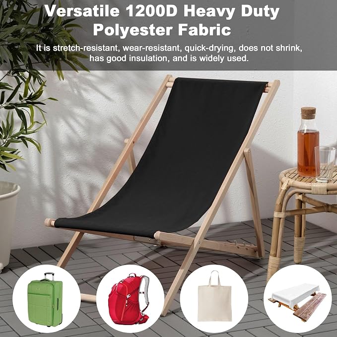 Thickened Waterproof Canvas Fabric by The Yard 1200D 58" W Outdoor Upholstery Material Heavy Duty Fabric Water Resistant Sewing Material for Chair Patio Cushion Purse Bag 3 Yard Black