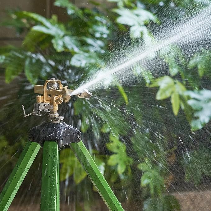 2 Pcs Sprinklers for Yard, Heavy-Duty Impact Sprinkler on Tripod Base, 360 Degree Large Area Water Sprinklers, Adjustable Height 19-37” Sprinkler for Lawn Garden