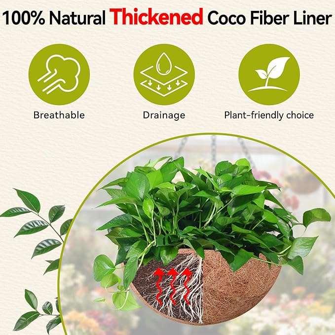 Halatool 4 Pack 14 Inch Hanging Baskets for Outdoor Plants, Heavy Duty Basket with Coco Liners, Rust-Proof Hanging Planters for Patio Fence Balcony Decor Trailing Vines Ferns Succulents Herbs