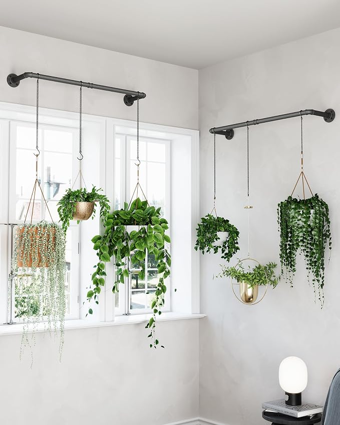SOFITORG Plant Haning Rod, 2 Pack Hanging Planters for Indoor Plants with 3 Chains, Wall Plant Hanging Bar for Window Celling, 38.2 Inch, Metal Black, Pots Not Included