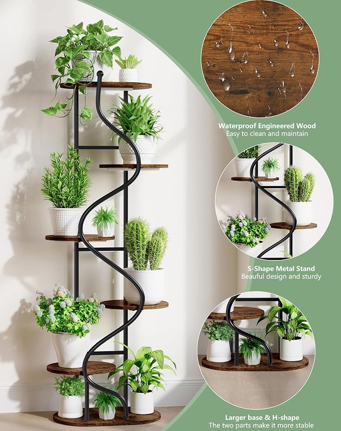Plant Stand Indoor Outdoor,13 Inch Tall Metal Plant Stands Riser,Heavy Duty Wrought Iron Pedestal Holders for Large Flower Pot,Outside Rust-Proof Black Flower Display Shelf for Patio,1-Pack