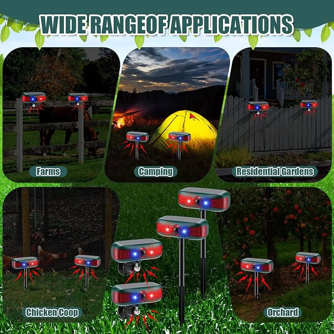 Qualirey 6 Pcs Solar Outdoor Alarm Motion Sensor 129dB Security Siren Sound Detector Strobe Light, 4 Modes Animal Deterrent Dog Barking Waterproof Alarm for Home, Farm (Voice Model,Red)
