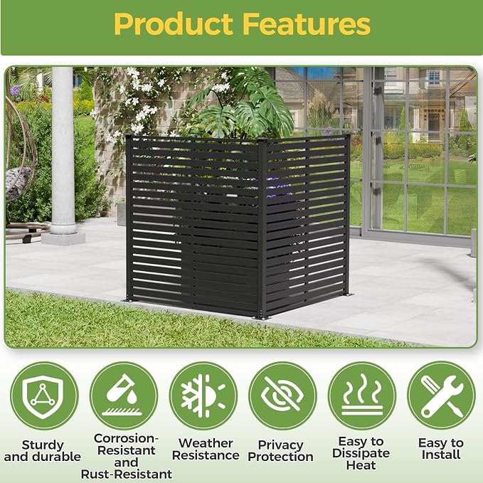 Air Conditioner Fence Panels, 47" W X 48" H Pool Equipment Enclosure, No-Dig Outdoor Privacy Screen, Trash Can Enclosure, Decorative Garden Fences for Patio Lawn, Black
