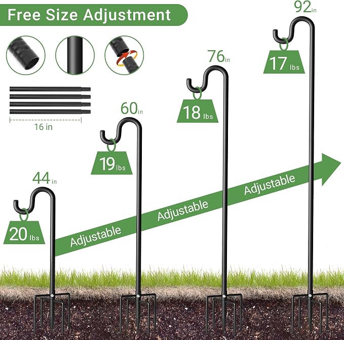 Shepherd Hook for Outdoor, Heavy Duty Bird Feeder Pole with 5 Prong Base, Adjustable Height Bird Feeder Stand Ideal for Hanging Bird Feeders, Plant, and Garden Decorations