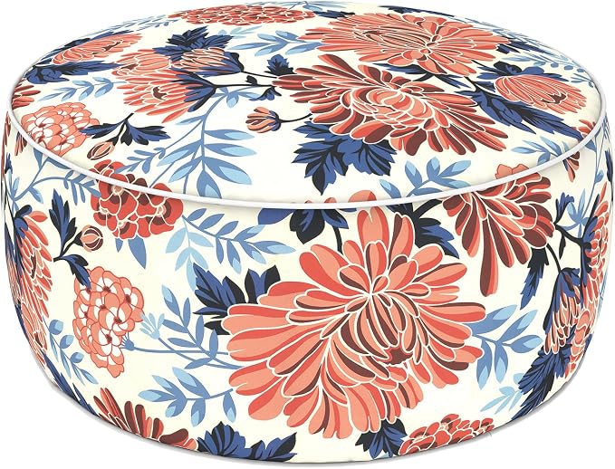 LVTXIII Indoor/Outdoor Inflatable Ottoman with Handle D21 x H9 Inch, Weather-Resistant Round Footstool Pouf for Patio Camping Living Room, Portable Footrest Extra Seating, Vibrant Blossom