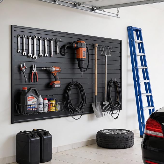 SMARTSTANDARD 30PCS Slatwall Accessories, Includes 4PCS Wall Baskets and 26PCS Multi Shapes(J/U/Straight) Hooks, Accessory for Garage Wall Organizer & Retail Display