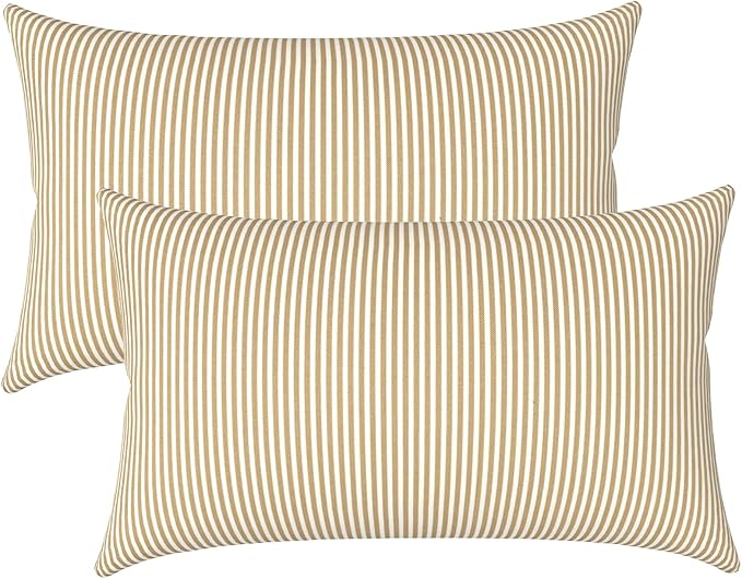 LVTXIII Outdoor/Indoor Lumbar Pillows, Decorative Patio Lumbar Cushions, Fluffy Water Repellent Garden Cushions for Home Patio Coach Sofa Use, 12×20 Inch, Pack of 2, Stripe Beige