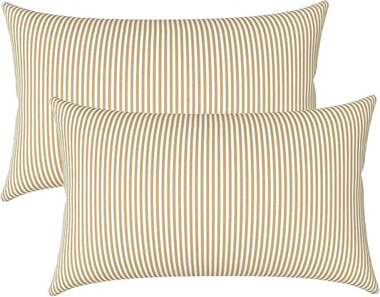 LVTXIII Outdoor/Indoor Lumbar Pillows, Decorative Patio Lumbar Cushions, Fluffy Water Repellent Garden Cushions for Home Patio Coach Sofa Use, 12×20 Inch, Pack of 2, Stripe Beige