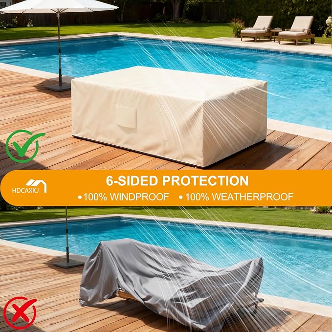 HDCAXKJ Patio Furniture Covers Waterproof Outdoor Chaise Lounge Cover Heavy Duty Lounge Chair Cover with Zipper Weatherproof Patio Pool Chairs Sofa Protector (80"L x 55"W x 35"H, Beige & Brown)