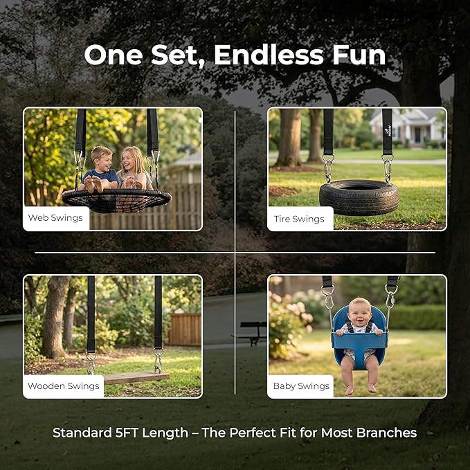 MalloMe Tree Swing Straps & Hammock Straps for Trees – Multi-Purpose Hanging Kit, Heavy Duty Adjustable Tree Strap for Hammocks, Swings & Outdoor Use, Safe for Branch or Between 2 Trees