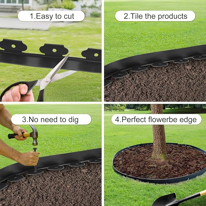 3 Inch x 40FT Garden Edging Kit with 40 Spikes for Landscaping, Plastic Lawn Edging Border for Flower Beds, Tree Rings, Pathways, Black