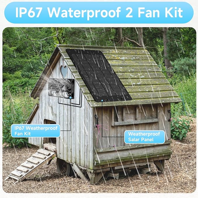 Solar Powered Fan for Outside, IP65 Waterproof Auto On/Off Solar Exhaust Fan Kit wtih 10 Ft Cable for Chicken Coop, Shed, Greenhouse, Pet House Ventilation Accessories