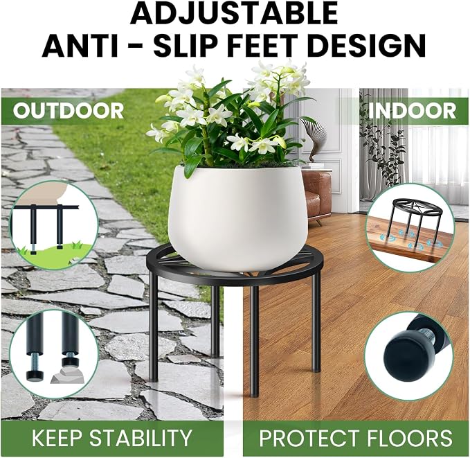TOSKING 2-Pack Fully Assembled Heavy Duty Metal Plant Stand, Geometric Flower Pot Holder for Heavy Potted Plant, Rustproof Iron Plant Riser with Adjustable Feet, 200 LBS Capacity, No Installation Required, Indoor/Outdoor, Black (11.81"Dia x 6.5"H)