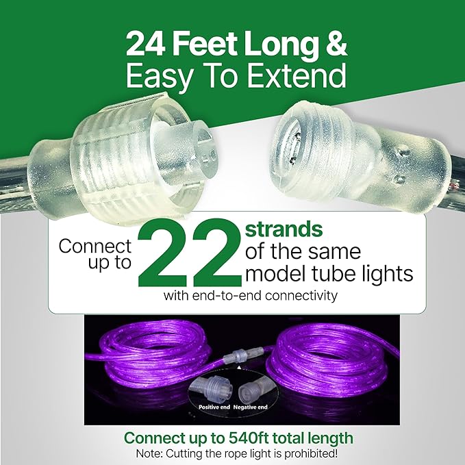 Tupkee LED Rope Light Purple - for Indoor and Outdoor use, 24 Feet (7.3 m) - 10MM Diameter - 144 LED Long Life Bulbs Rope Tube Lights - Pack of 2
