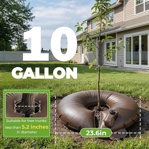HIRALIY 10 Gallon Tree Watering Bag, 4 Pack Watering Ring, Slow Release 1-3 Days, Deep Root & Automatic Drip Irrigation System, for Multi-Trunk Newly Planted Small Trees and Shrubs