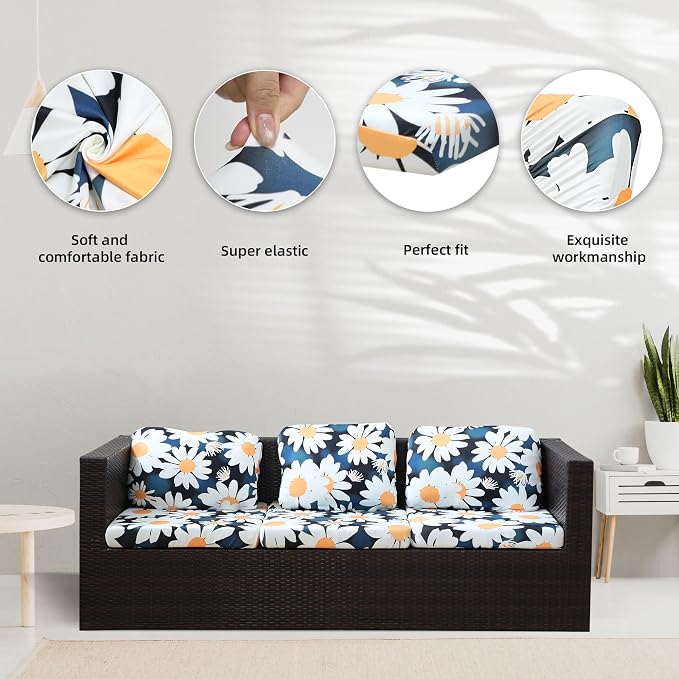 BIETYONE 8Pcs Stretch Patio Cushion Covers,Outdoor Couch Covers Replacement,Outdoor Couch & Sofa Slipcovers,for Patio Furniture Cushion Covers,Washable Reusable urniture Protector(Chrysanthemum,8PCS)