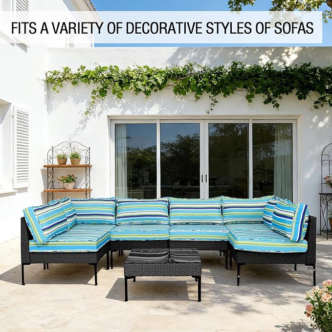 14Pieces Patio Cushion Covers Replacement Outdoor Water-Resistant Couch Covers Splashproof UV-Resistant Furniture Protectors Cushion Sofa Slipcovers Set with Zippers,Cover Only