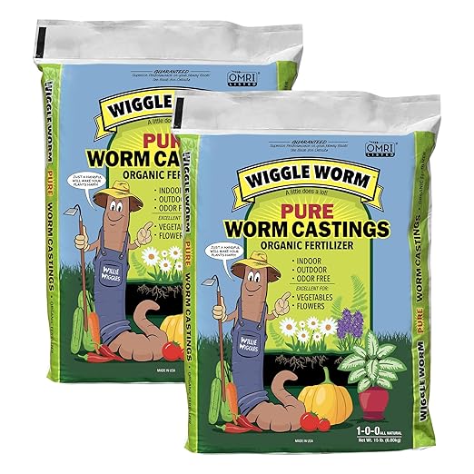 Wiggle Worm 100% Pure Organic Mineral-Dense Worm Castings Fertilizer, 15lbs, Pack of 2 - Improves Soil Fertility and Aeration for Growing Better Houseplants, Vegetables, and More