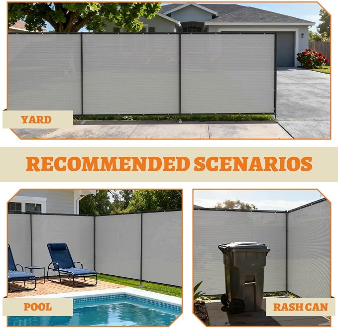 Privacy Fence Screen 5'x56' Outdoor Fencing Sets with Iron Poles Ground Spikes Dog Metal Frame Privacy Shade Cover for Garden Backyard Patio Yard Barrier Boarder Divider, Light Gray