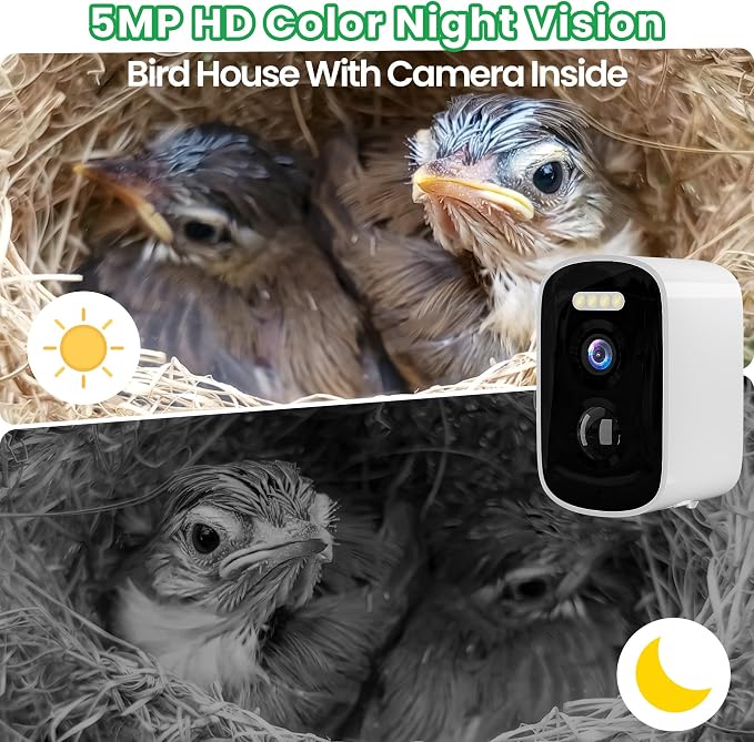 Birdhouse with Camera in It, 5MP HD 2.4G WiFi Birdhouse, Motion-Activated Auto Capture, Night Vision for Bluebirds & Wrens Nesting