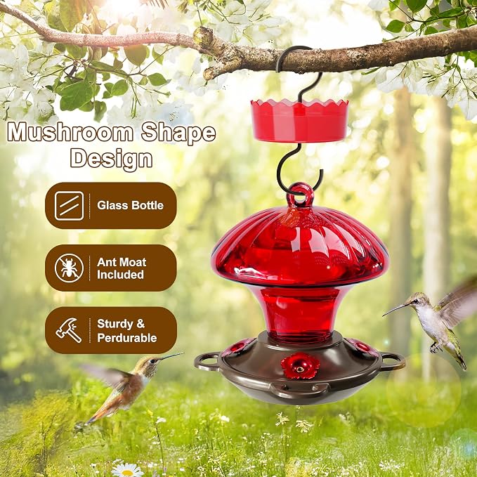 Auslar Pomegranate Shape & Mushroom Shape Hummingbird Feeders for Outdoors Hanging Ant and Bee Proof