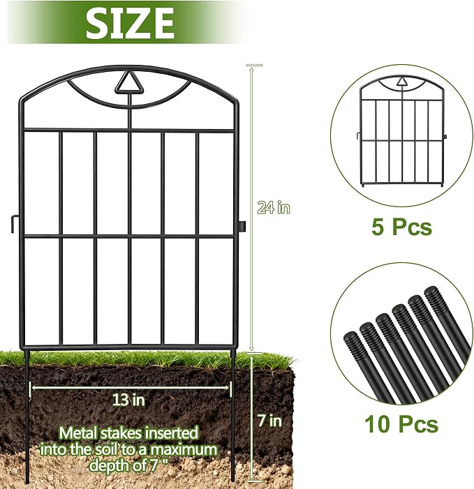 Garden Fence 17in (H) x10.5ft (L), 10 Pack No Dig Animal Barrier Fence, Metal Decorative Garden Border Fence Panels, for Dogs, Flower Bed, Patio, Yard