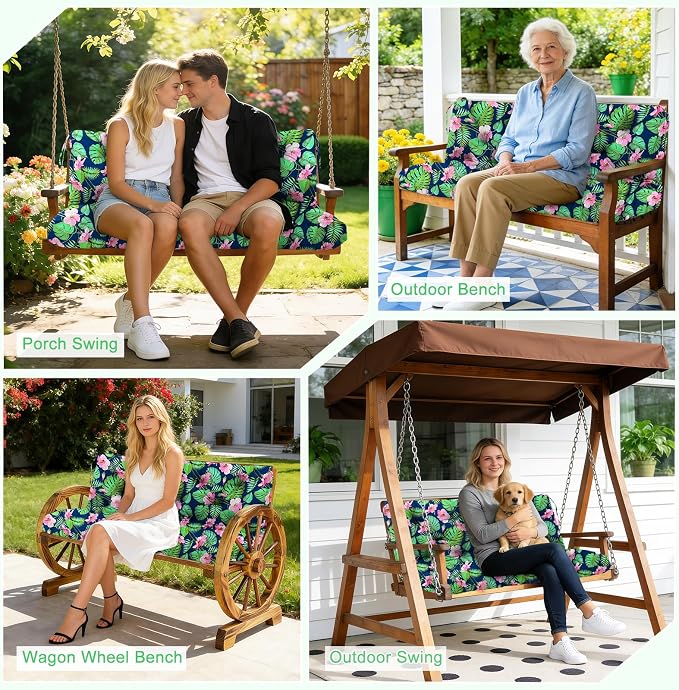 Porch Swing Cushions 3 Seater Replacement Thicken 5" Waterproof & Fade Resistant Swing Cushions for Outdoor Furniture Bench Patio Swing Cushion with Backrest & Ties(Navy Floral 60x40x5inch)