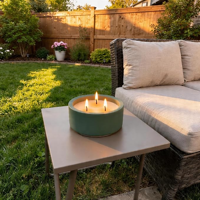 Viyffo Large Citronella Candle Outdoor, 3 Wick 20oz Citronella Candle Indoor, Non Toxic Soy Scented Candle, Green Ceramic Jar for Patio, Deck, Garden, Backyard & Camping, Home Fragrance, Décor & Gift