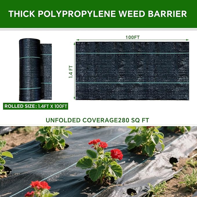 Weed Barrier Landscape Fabric Heavy Duty,1.4FT x 100FT Premium Garden Weed Blocker Fabric for Weed Control, Plastic Ground Cover with Woven Weed Cloth,Durable Landscaping Fabric