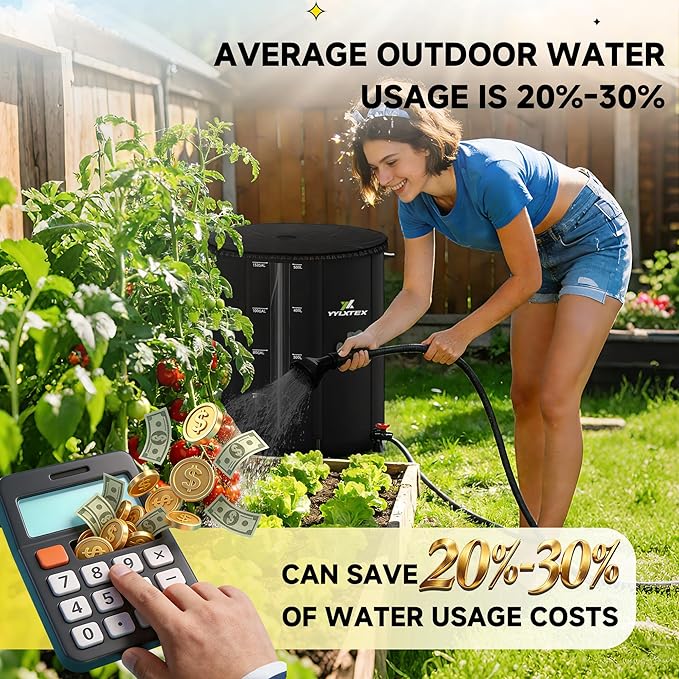 132 Gallon/500L Collapsible RainWater Collection Barrel,Water Tank&Reinforced with 2mm Frame Portable Rain Catcher,Includes Quick-Connect Tap&Sprinkler,Heavy Duty 0.6mm PVC for Long-Lasting Use,Black