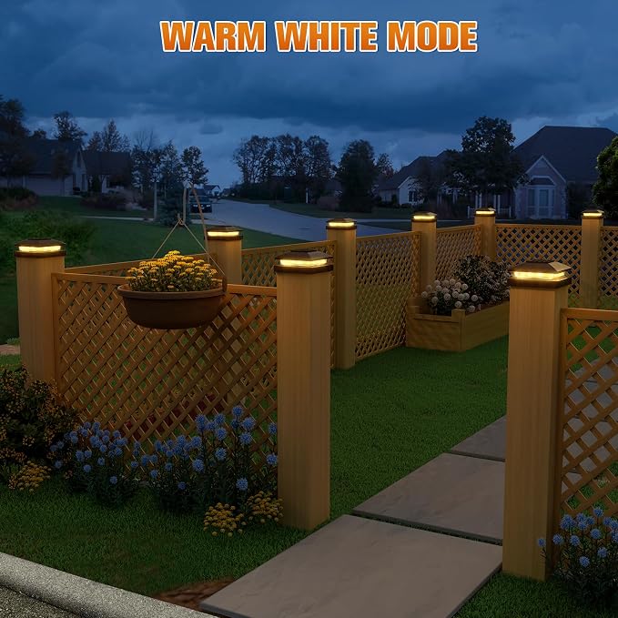 APONUO Solar Post Cap Lights for 4x4 Posts - IP64 Waterproof, 3000K LED, No-Wire Fence Lights & Deck Lights for Patio Garden Yard Patio, Black-Warm White, 16 Pack