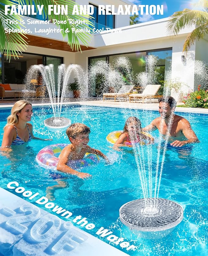 Solar Pool Fountain, 2026 Upgraded Large Solar Pool Water Fountain, Floating Pool Fountain for Inground/Above Ground Poosl,Solar Floating Fountain Pump for Daytime Use-White 1PK